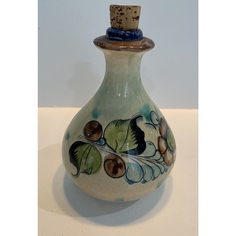 Vintage Tonala Mexico Mexican Floral Pottery Signed 6 1/2 Inches Tall Vase